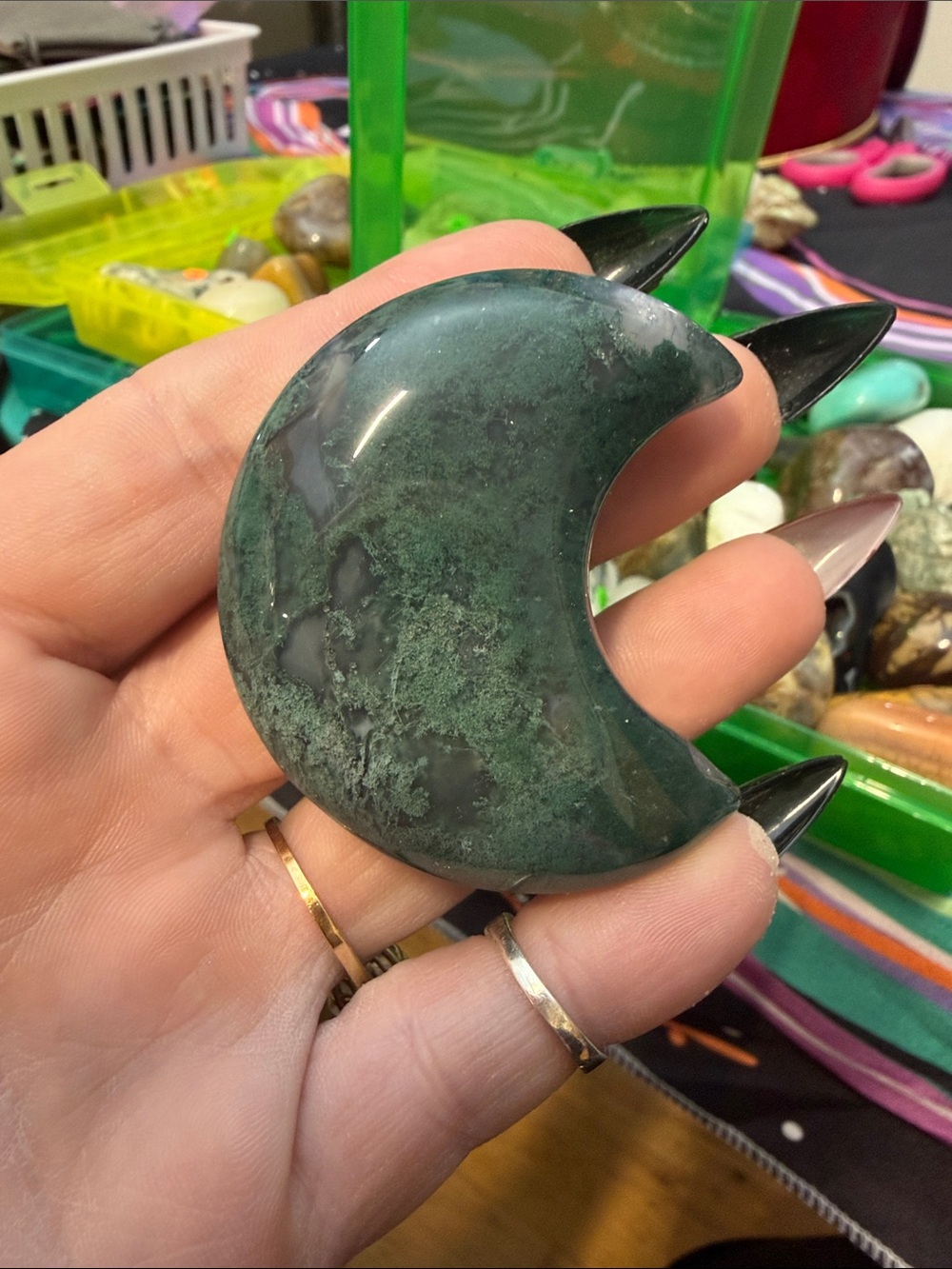 Handheld Dark Green Crescent Stone Accent - MOSS AGATE NWT